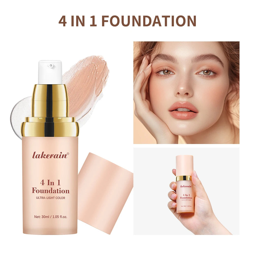 4 In 1 Foundation Long-wearing Moisturizing Waterproof Concealer Even Skin Tone SPF 30 Liquid Hydrating Full Coverage Concealer
