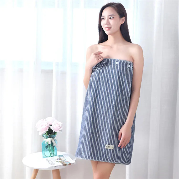 Wearable Cotton Bath Towel for Men and Women, Bath Skirt Wrap with Button, Shower Sauna, Spa Body Robe, Beach Towel, 140x70cm