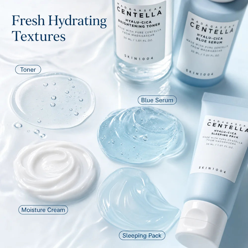 Centella Hyalu-Cica and Poremizing Travel Kit,Toner, Ampoule Serum,Face Moisturizer Cream and Night Sleeping Pack Mini 4pcs Set