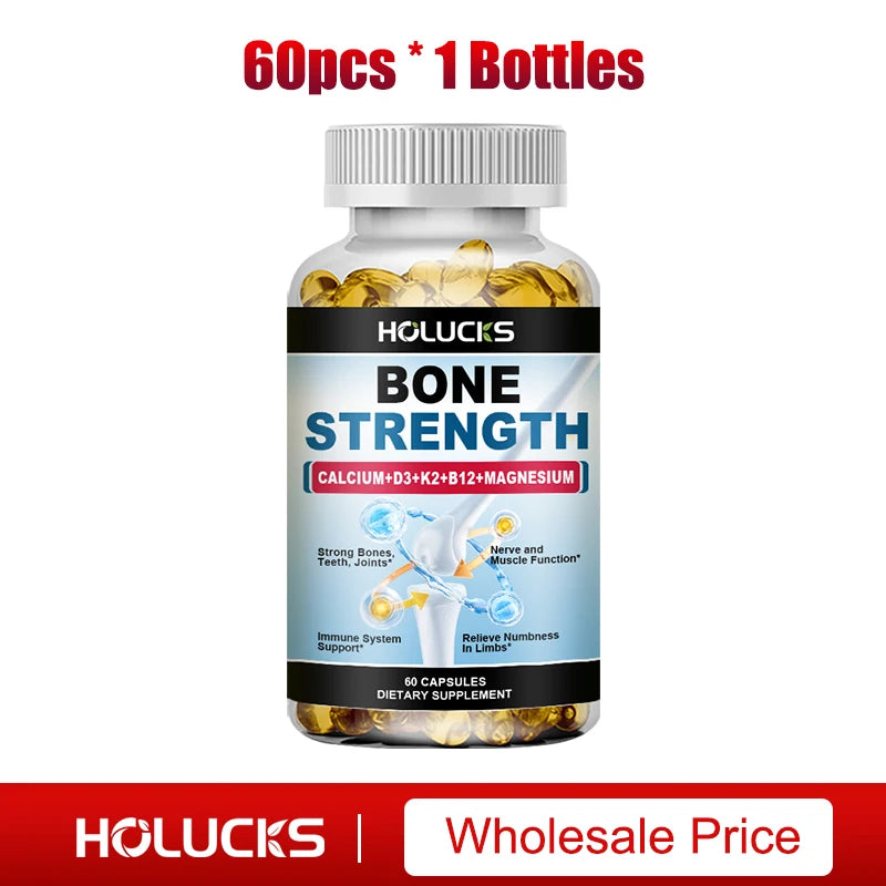 Bone Strength Supplement Capsules with Calcium Magnesium Vitamin D3 K2 Zinc & B12, Bone & Muscle Support - High Absorption