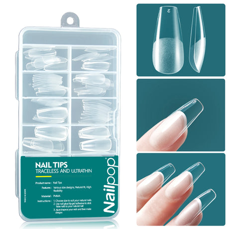 Nailpop 120pcs/box Gel X Nail Tips Medium Short Shape Almond/Square/Soft Gel Nail Tips False Nails Soak Off Easy Nail Extensions