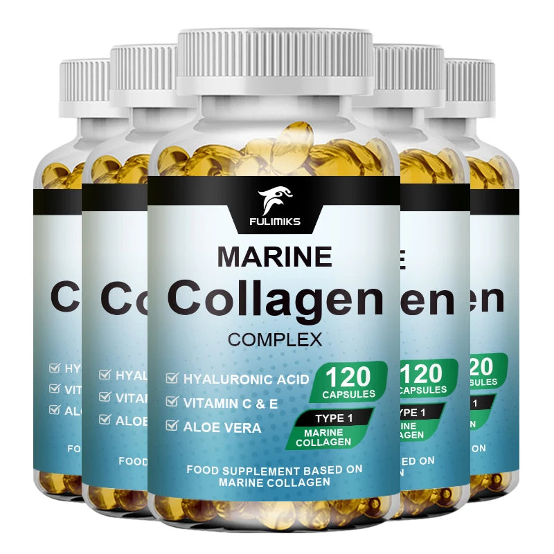 Premium Hydrolyzed Marine Collagen Supplement, with Hyaluronic Acid, Vitamin C & E, Promotes Glowing Skin, Hair & Nails Health