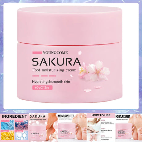 Sakura Foot Moisturizing Cream - Intensive Cracked Heel Repair, Urea 40% & Shea Butter, Overnight Renewal, For Dry Rough Feet