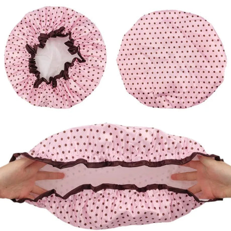 1Pc Fashionable Printed Doublelayer Waterproof Shower Cap,a Must-have for Bathrooms,with Diverse Hair Care and Waterproof Styles