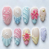 24PCS Juicy Red Cherry Hand Painted Press on Nails Vivid French Border Jelly Clear Almond Shape Fake Nails Summer Vibe