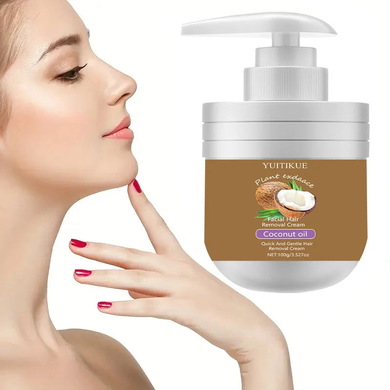 Facial Hair Removal Cream 100g - Quick & Gentle with Coconut Oil, for Lip Hair, Smooth Non-Sticky, Leaves No Black Spots
