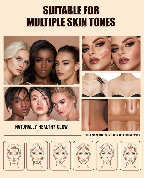 4-Piece Contour Stick Set with Highlighter, Blush & Bronzer Plus Golden Powder Brush - Waterproof Cream for All Tones, Shimmery.