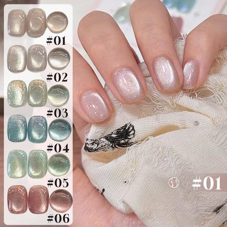 1-6PCS 12ML Human Fantasy Cat Eye Gel Nail Polish Ice Clear High-end Glass Bead Semi-permanent Gel Nail Polish Nail Art Supplies