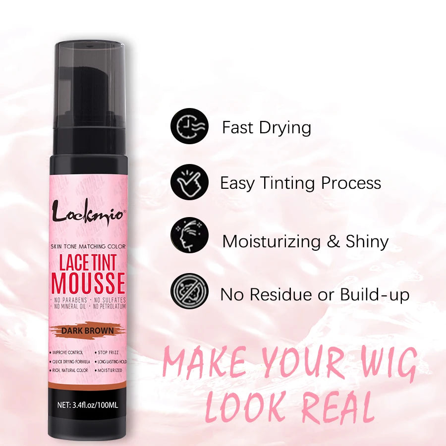 LOCKMIO 100ml Wig Tint Foam Mist for Lace Wig Frontal Dyeing Mousse Natural Quick Dry Grid Invisible Color Hair Spray for Toupee
