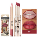2-in-1 Lip Makeup Set, Matte Lipstick & Lip Liner Pencil, Nude Brown, Waterproof Long Lasting Tinted Lip Balm Contour Kit