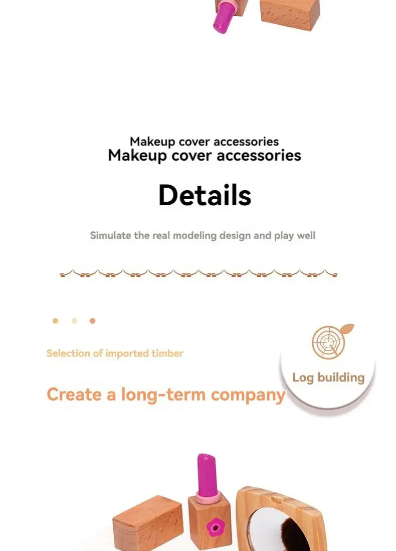 Kids' Pretend Makeup Toy Wooden Role‑play Dress‑up Vanity Gift Makeup Bag Set for Girls