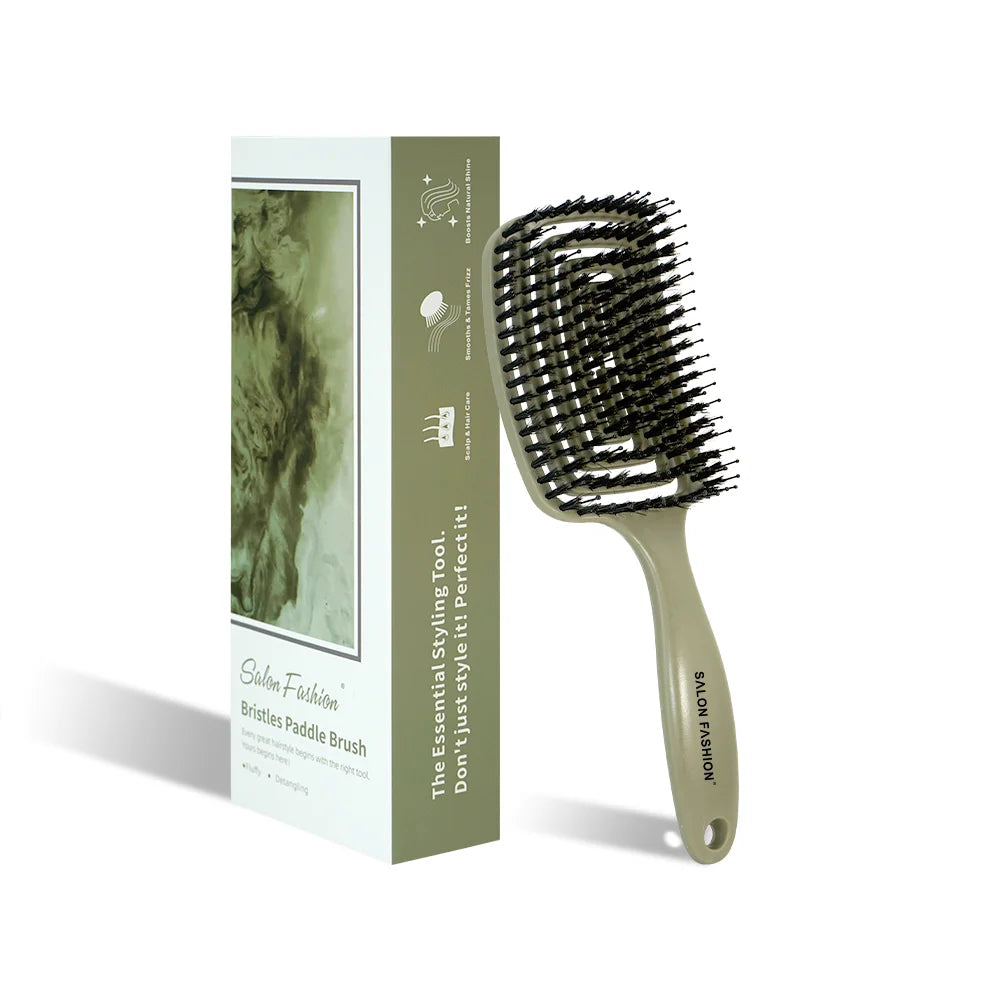 1PC Boar Bristle Detangling Hair Comb Hollow Out Hair Brush Anti-Static Scalp Massage Hairbrush Salon Styling Tools For Gifting