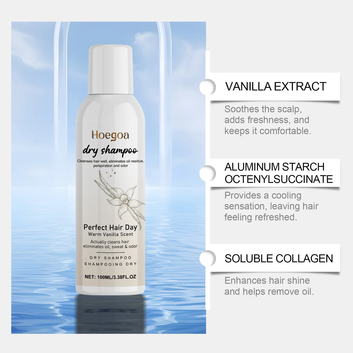 Vanilla Scented Dry Shampoo Spray Oil Absorbing Volumizing Hair Refresh Instant Clean No Water Needed Travel Size 100ml