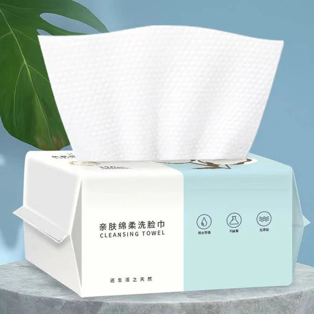 100PCS Natural Disposable Face Towel Travel Facial Cleansing Wet And Dry Makeup Remover Pearl Cotton Soft Makeup Nonwoven Towel