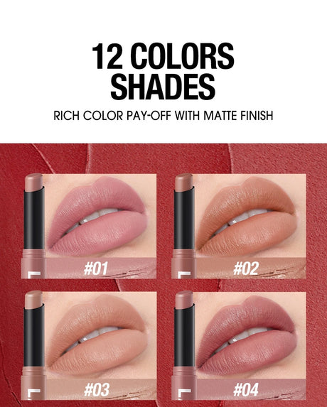 12 Colors Nude Matte Lipstick Waterproof Lip Sticks Not Fading Sexy Red Velvet for Women Make Up Long Lasting Lip Cosmetics