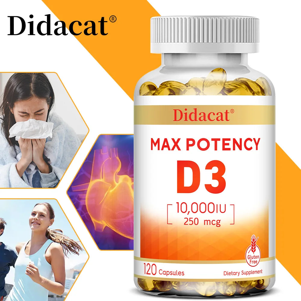 Vitamin D3 10,000 IU (250 mcg), Supports Immune Health, Calcium Absorption Muscle Function & Bone Strength, Dietary Supplement