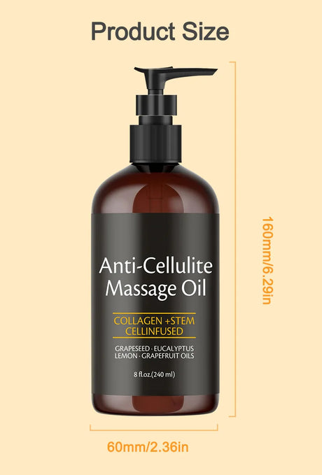 240ml Anti Cellulite Massage Oil Infused with Collagen and Stem Cell Skin Tightening Cellulite Moisturizing Body Essential Oil