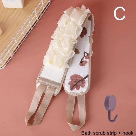 2 In 1 Back Scrubber Bath Sponge Towel Double Sided Shower Loofah Exfoliating Body Scrubber Long Strip Cleaning Bathing Tool
