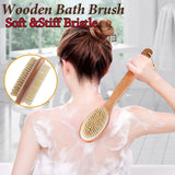 Massage with Long Wooden Handle Back Foot Scrubber Shower Brush Bristle Bath Brush Double Side Head Body Exfoliating Cleaner