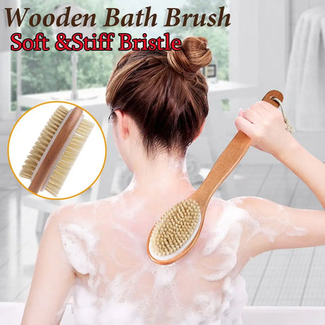 Massage with Long Wooden Handle Back Foot Scrubber Shower Brush Bristle Bath Brush Double Side Head Body Exfoliating Cleaner