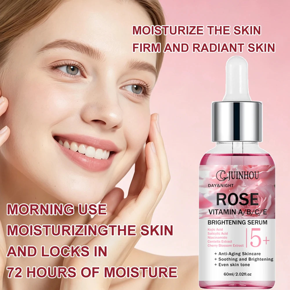 JUINHOU Natural Rose Vitamin ABCE Face Serum for Dull Uneven Skin Daily Hydrating Face Care Improve Skin Radiance Daily Skincare