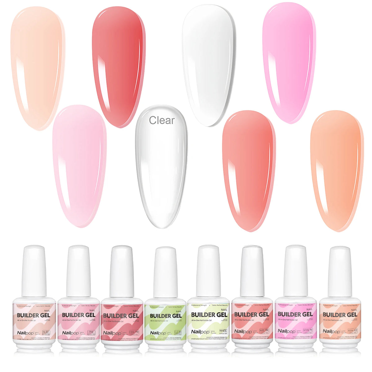 Nailpop 15ml Builder Gel Nail Polish for Nail Apex & Extension Strengthener Upgraded Soak Off UV Gel Rhinestone Glue 4 Colors