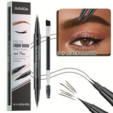 Waterproof Dual-Tip Liquid Eyebrow Pencil, Available in Light Brown, Brown, Dark Brown, Dark Black, and Black, Multi-Pack, for Natural Eyebrow Makeup, Quick-Drying, Sweat-Proof, Smudge-Proof, with Eyebrow Brush, Dual-Tip Liqu