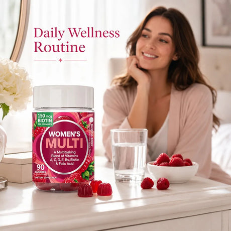 Women's Multivitamin Gummies 90 Count with Biotin Folic Acid Vitamins A C D E B, Berry Flavor Daily Wellness Supplement