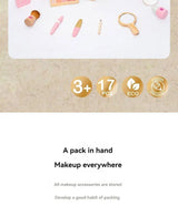 Kids' Pretend Makeup Toy Wooden Role‑play Dress‑up Vanity Gift Makeup Bag Set for Girls
