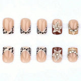 Y2K Cool Girl 3D Embossed Leopard French Press On Nails 24Pcs European Style Self Adhesive Reusable False Nails Daily Party Beauty Accessory