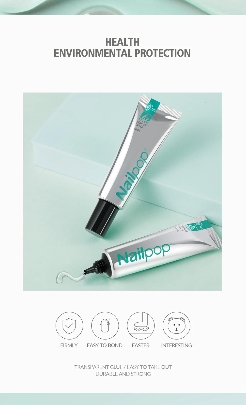 Nailpop Pro Soft Nail Tips Gel Glue 20g Adhesive Fake Nails Long Lasting Soak Off UV Gel Nail Polish Manicure Products for Nails