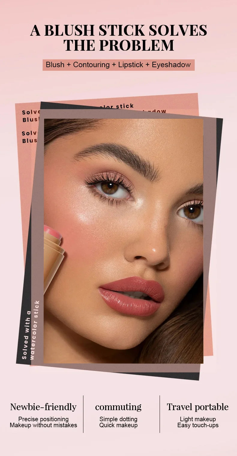 Pocket Matte Blush Stick Long Lasting Non-Sticky Lip & Cheek Tint Natural Nude Brightening Contour Rouge