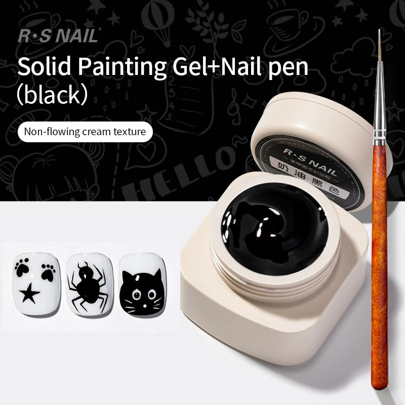 RS NAIL 5g Painting Gel Nail Polish Black White Nail Painting Art Gel Line Flower Drawing Gel Semi-solid UV LED Soak Off Varnish