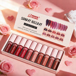 10 Color Mouth Red Lip Glaze Makeup Set, Exquisite, Practical, Portable Lipgloss Lipstick Set Valentine's Day gift