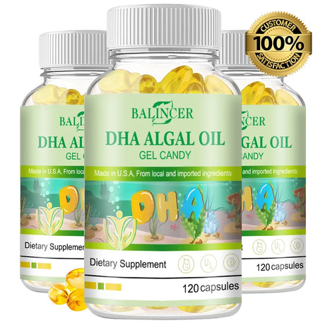 Algal Oil Omega 3 Softgels with DHA & EPA, Daily Nutritional Supplement, Supports Brain Cognitive Eye Heart & Skin Hair Wellness