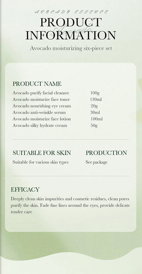 Avocado Skincare 6-Piece Set Includes Nourishing And Moisturizing Eye Cream, Face Cream, And Anti-Wrinkle Skincare Products.
