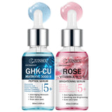 JUINHOU 2pcsCopper Peptide Rose Face Serum Set Hydrating Serum Kit For Fine Line Dry Skin Daily Face Care Brighten Skin All Skin