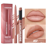 2Pcs/Set Matte Lipstick Lip Liner Pencil Non-Stick Cup Long-Lasting Velvet Red Lipstick Pen Smooth Lipliner Waterproof Makeup