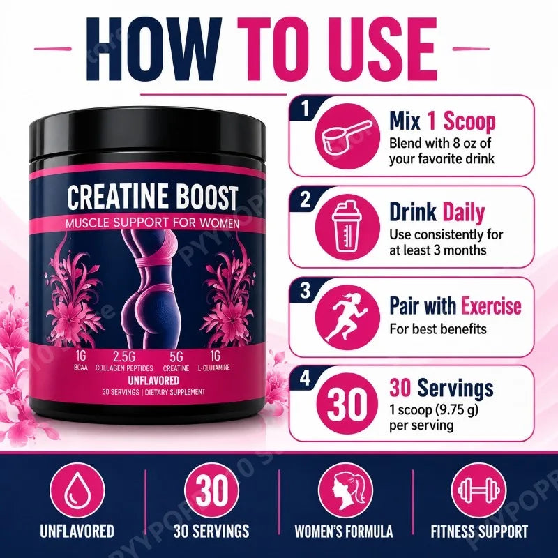 Creatine for Women Booty Builder Supplement with Collagen & BCAA Supports Muscle Development Post-Workout Recovery Elasticity