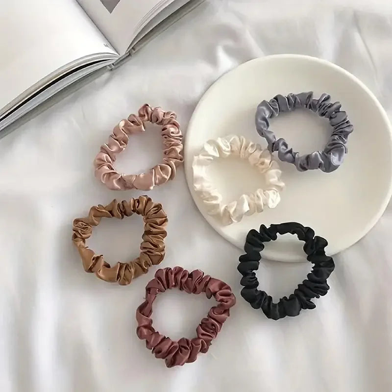 6Pcs Elegant Women's Multi Color Small Intestine Hair Circles Solid Color High Elastic Comfortable Curled Hair Ties Hair Circles