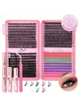 800 Cluster DIY Colored Eyelash Book Set, Including Adhesive And Sealant, Tweezers, Reusable Lightweight DD False Eyelashes