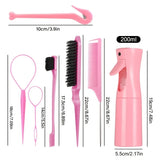 7pcs Hairdressing Tool Set Bristle Rat Tail Edge Comb Eyebrow Brush with Braiders Ponytail Creator Water Sprayer Styling Set