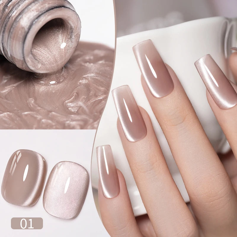 PUENTE 7.5ML Nude Shade Moonlight Cat Magnetic Gel Nail Polish Ultra-Bright Cat Eye Soak Off UV Semi-Permanent Varnish Manicure