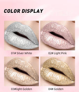 QIBEST Metallic Glitter Liquid Lipstick Makeup Waterproof Lip Gloss Long-lasting Shimmer Metal Diamond Lip Glaze Tint Charming