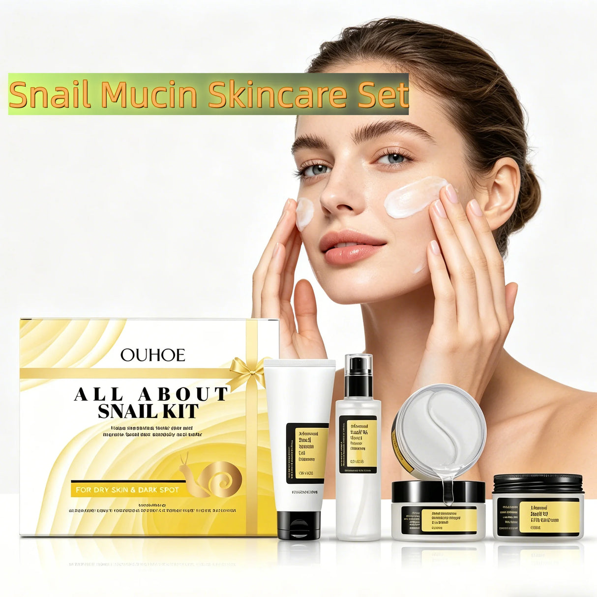 Snail Mucin Skincare Set-Complete 4-Step Glow Routine,Natural Snail Mucin Power&Hydration Barrier,Hydrogel Eye Mask Relief,Gift Packaging