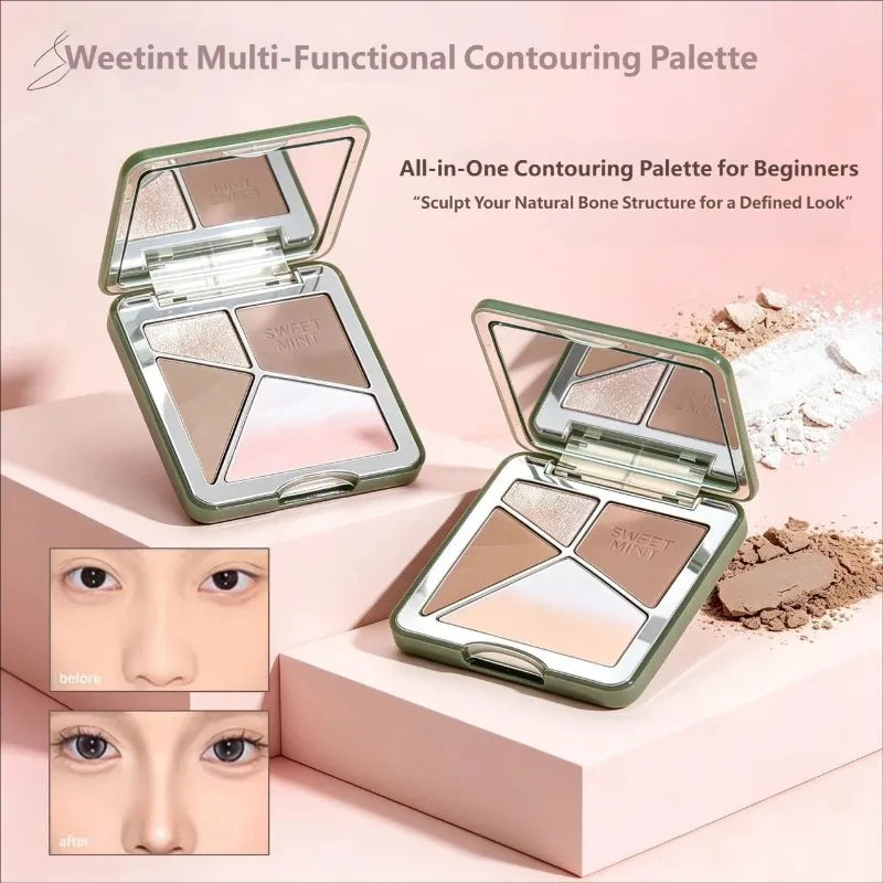 All-in-One Contour Palette Makeup Pearlescent Highlighter&Matte Nose Shadow Shimmer Sculpt&Define Beauty Natural Finish Cosmetic