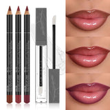 4-Pack Lip Liner and Lip Oil Set - Smooth Lip Liners for Defined Contours & Moisturizing Lip Oils for Luxurious Shine - Perfect