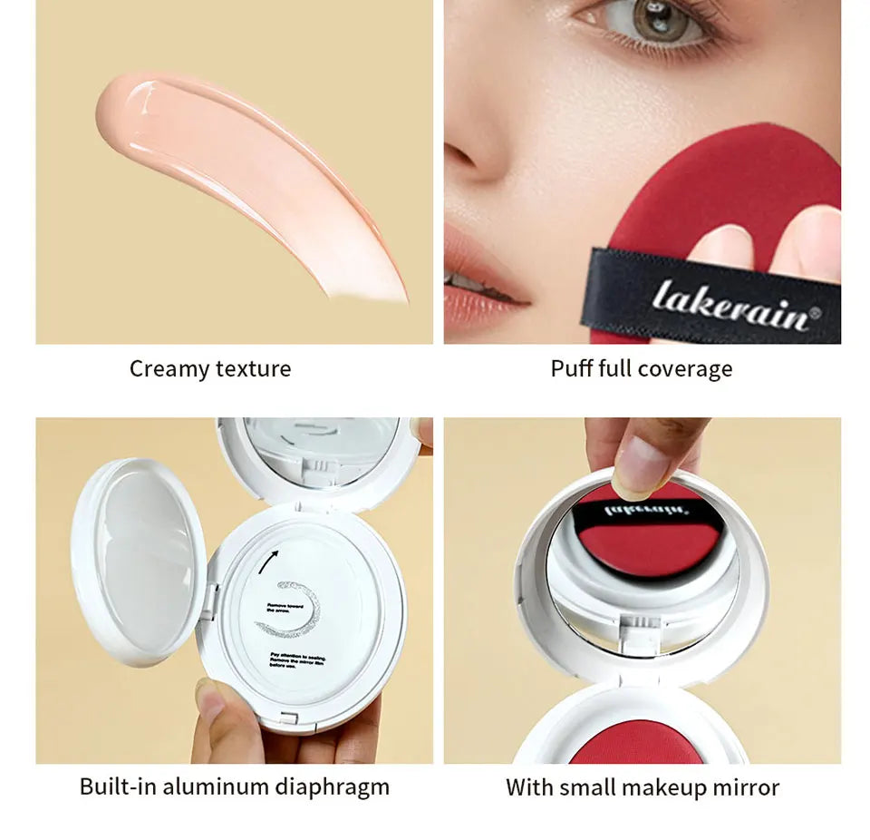 Dewy Glow Cream Cushion Foundation Hydrating 24H Long Lasting Moisturizer Natural Light Coverage Radiant Skin Finish Daily Portable Face Makeup Cosmetic