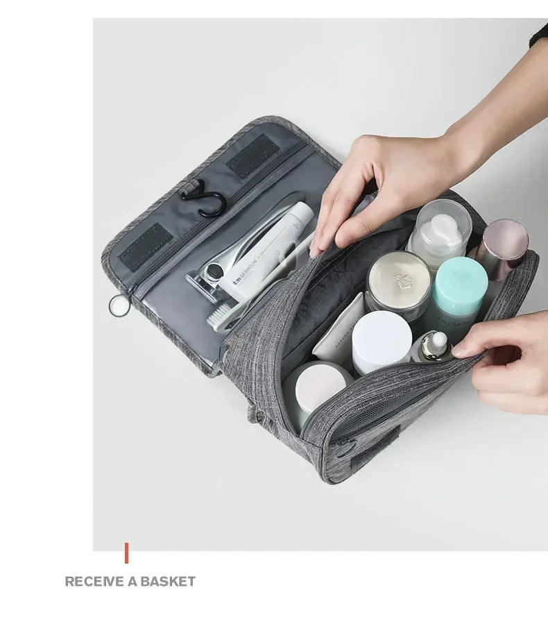 Waterproof Oxford Hanging Travel Toiletry Bag, Portable Cosmetic Makeup Organizer for Men Women