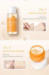 4pcs Vitamin C Skin Care Sets Face Cream Facial Cleanser Essence Spf 50+ VC Sunscreen Moisturizing Refresh Face Care Travel Suit